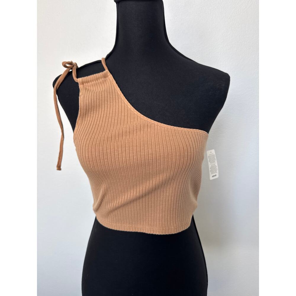 Aerie One Shoulder Asymmetric Fitted Ribbed Crop Top Tan Women's Size M NWT